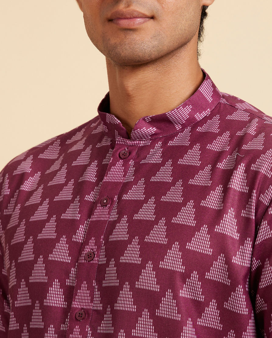 Diwas Men Damson Purple Kurta with Gopuram Motifs