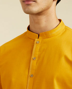 Diwas Men Mustard Yellow Plain Kurta With Embroidered Collar
