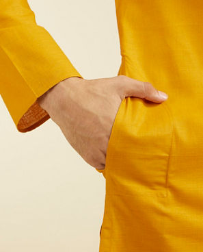 Diwas Men Mustard Yellow Plain Kurta With Embroidered Collar