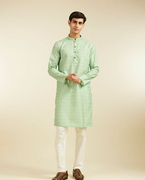 Diwas Men Soft Green Fern Printed Kurta