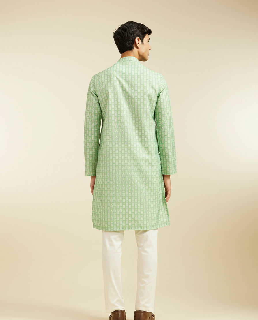 Diwas Men Soft Green Fern Printed Kurta