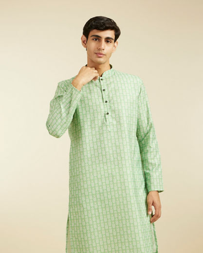 Diwas Men Soft Green Fern Printed Kurta
