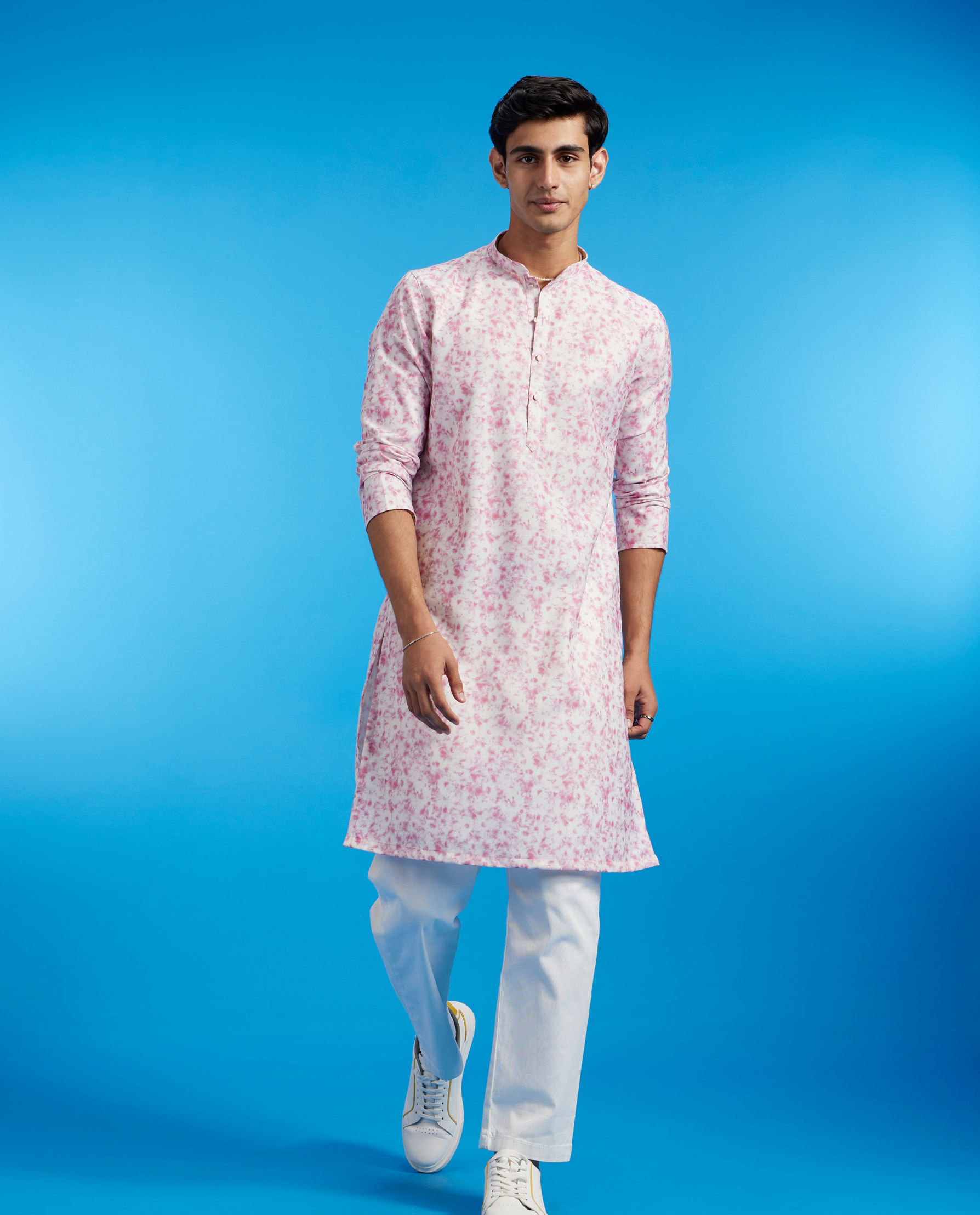 Diwas Men Dusty Pink Abstract Printed Kurta