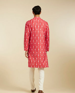 Diwas Men Poppy Red Modish Dotted Printed Kurta