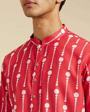 Diwas Men Poppy Red Modish Dotted Printed Kurta