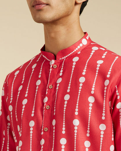 Diwas Men Poppy Red Modish Dotted Printed Kurta