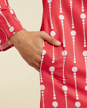 Diwas Men Poppy Red Modish Dotted Printed Kurta