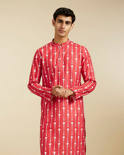 Diwas Men Poppy Red Modish Dotted Printed Kurta
