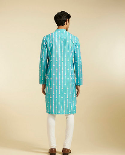 Diwas Men Turquoise Blue Modish Dotted Printed Kurta