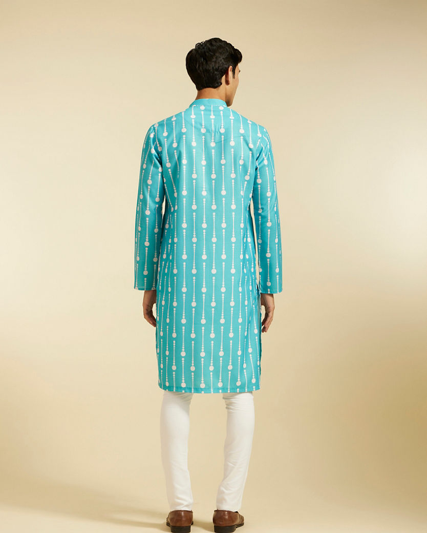 alt message - Diwas Men Turquoise Blue Modish Dotted Printed Kurta image number 4