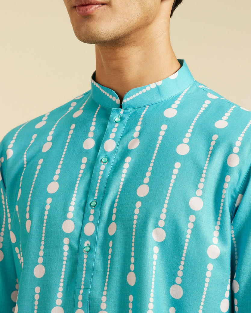 alt message - Diwas Men Turquoise Blue Modish Dotted Printed Kurta image number 1