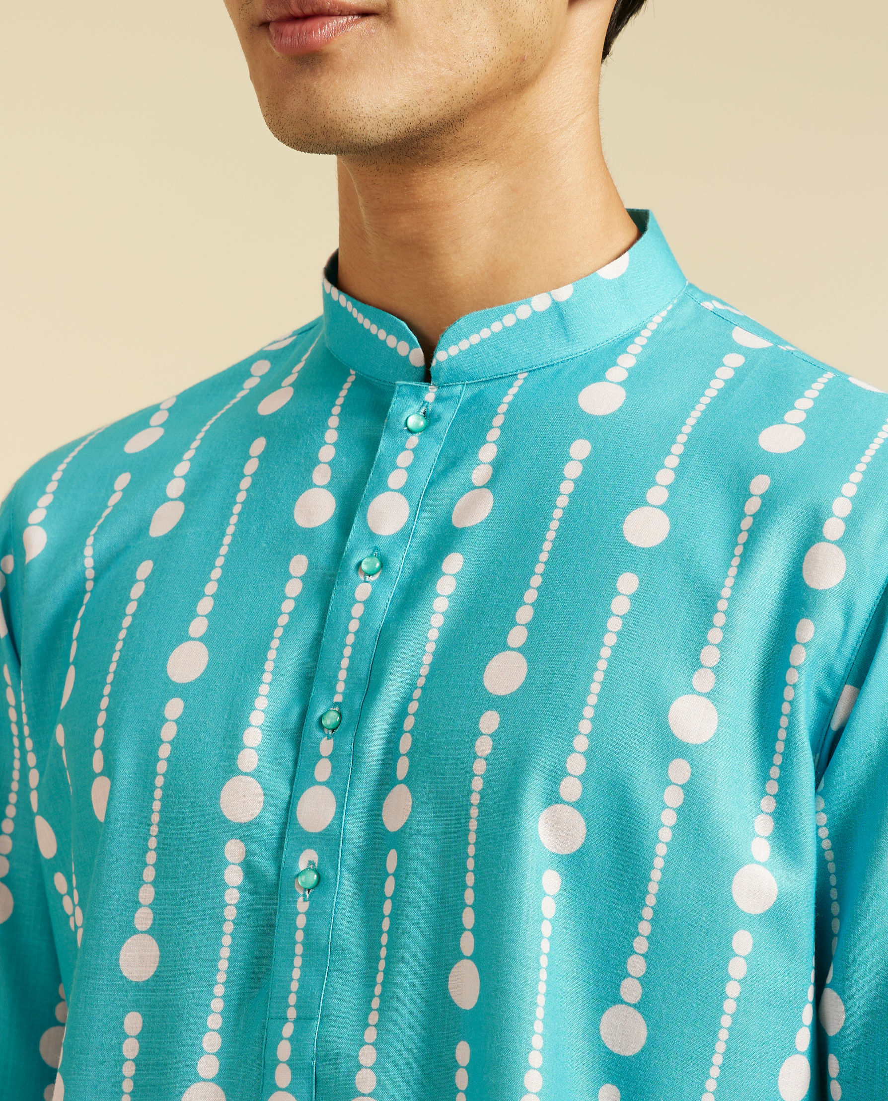 alt message - Diwas Men Turquoise Blue Modish Dotted Printed Kurta image number 1