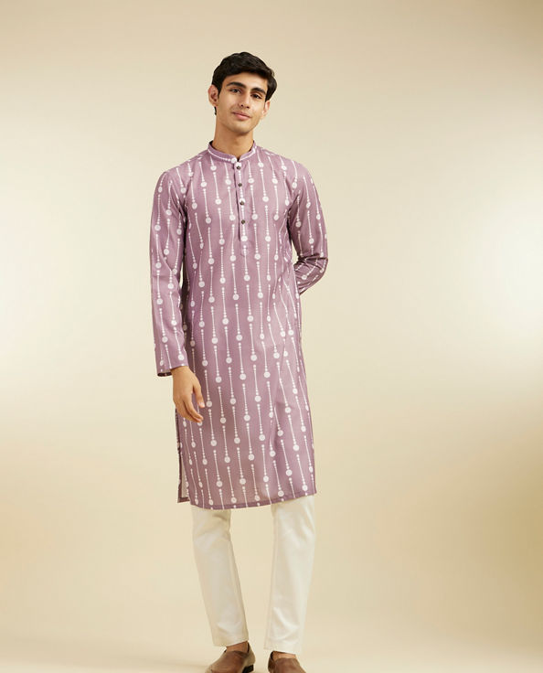 alt message - Diwas Men Soft Lilac Modish Dotted Printed Kurta image number 2