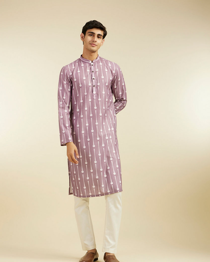 alt message - Diwas Men Soft Lilac Modish Dotted Printed Kurta image number 2