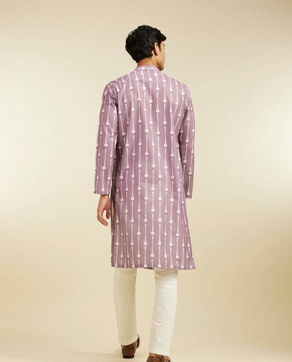 alt message - Diwas Men Soft Lilac Modish Dotted Printed Kurta image number 4