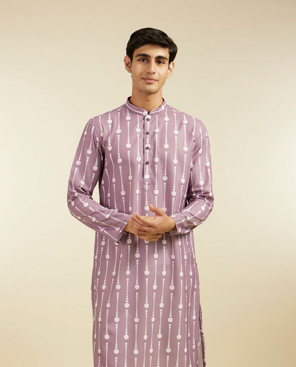 alt message - Diwas Men Soft Lilac Modish Dotted Printed Kurta image number 0