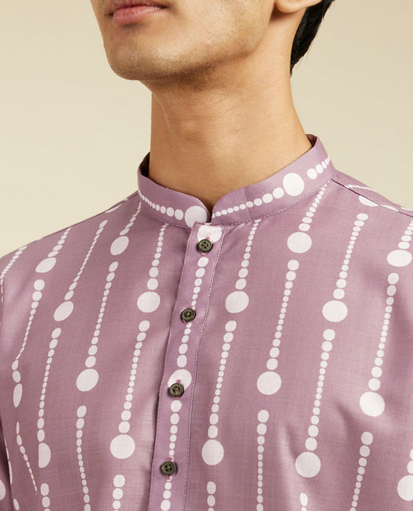 alt message - Diwas Men Soft Lilac Modish Dotted Printed Kurta image number 1