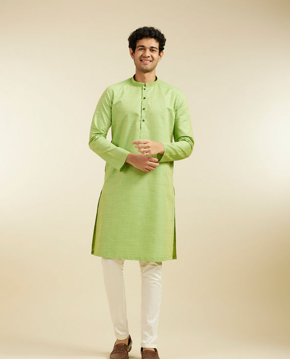 Diwas Men Soft Green Linear Self Striped Kurta