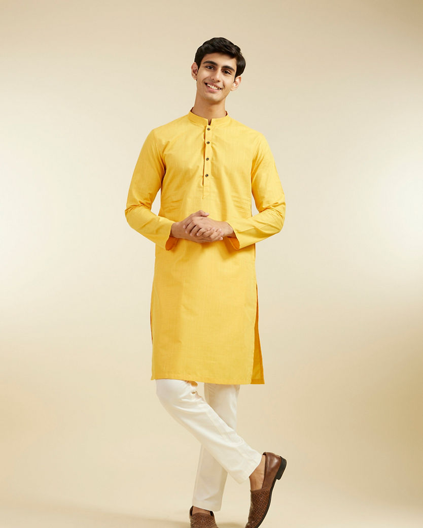 alt message - Diwas Men Luxurious Mustard Kurta image number 2