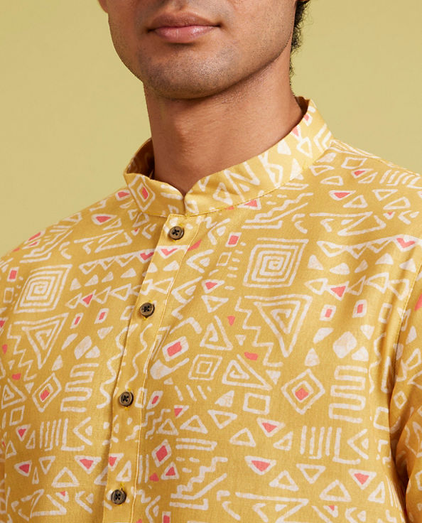 Diwas Men Mustard Yellow Aztec Printed Kurta