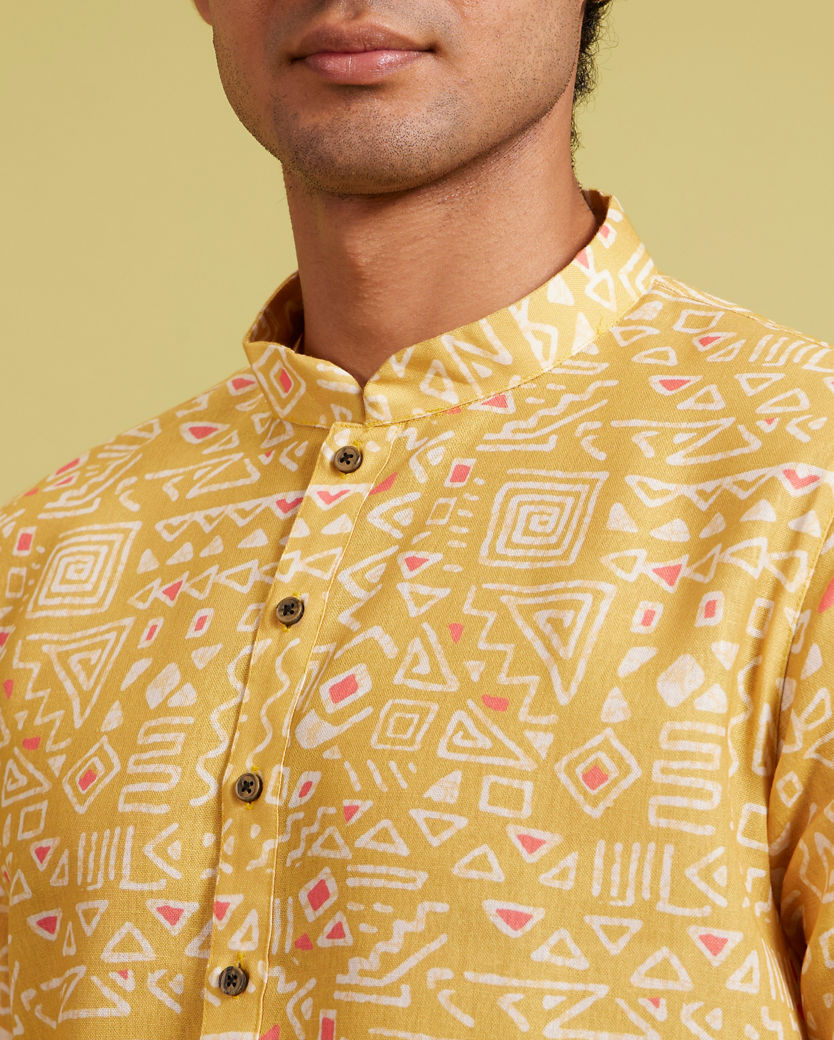 Diwas Men Mustard Yellow Aztec Printed Kurta