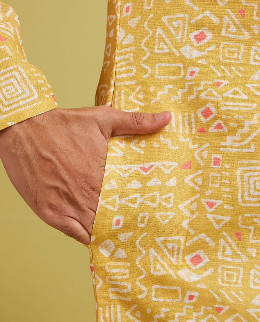Diwas Men Mustard Yellow Aztec Printed Kurta