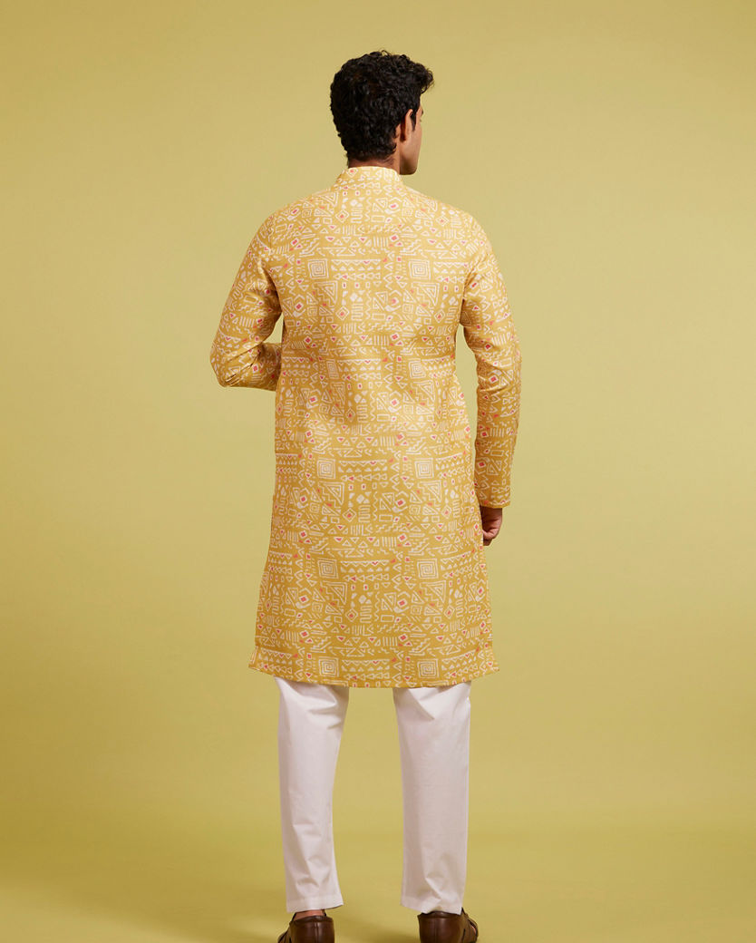 Diwas Men Mustard Yellow Aztec Printed Kurta