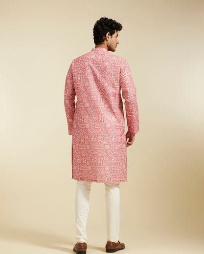 Diwas Men Coral Peach Aztec Printed Kurta