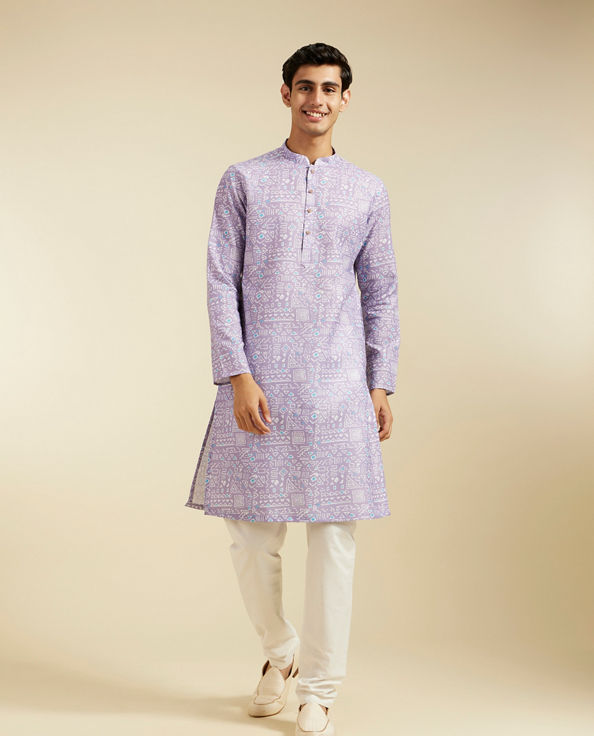 alt message - Diwas Men Soft Lilac Aztec Printed Kurta image number 2