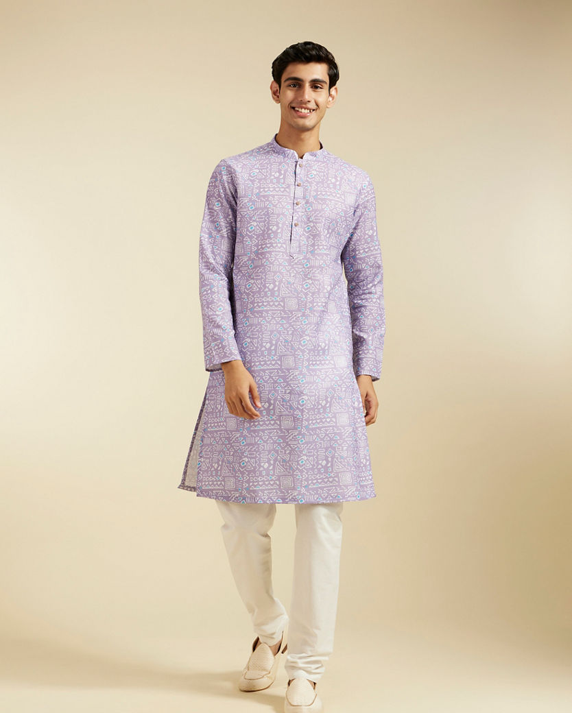 alt message - Diwas Men Soft Lilac Aztec Printed Kurta image number 2