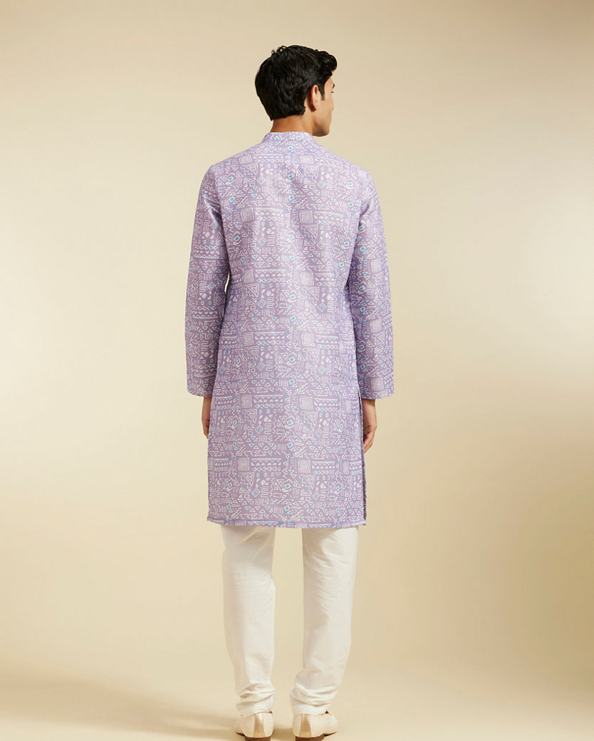 alt message - Diwas Men Soft Lilac Aztec Printed Kurta image number 4