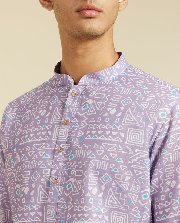 alt message - Diwas Men Soft Lilac Aztec Printed Kurta image number 1