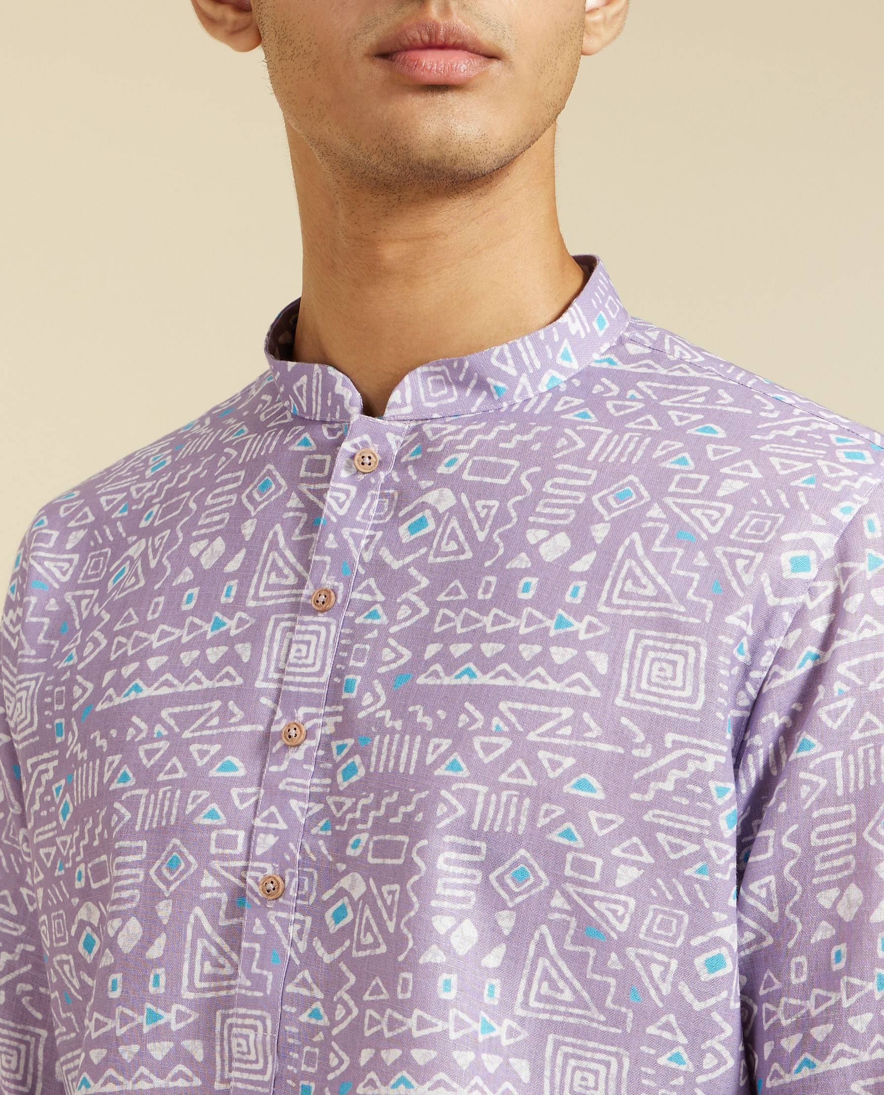 alt message - Diwas Men Soft Lilac Aztec Printed Kurta image number 1