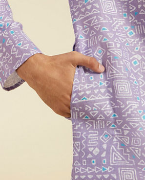 Diwas Men Soft Lilac Aztec Printed Kurta