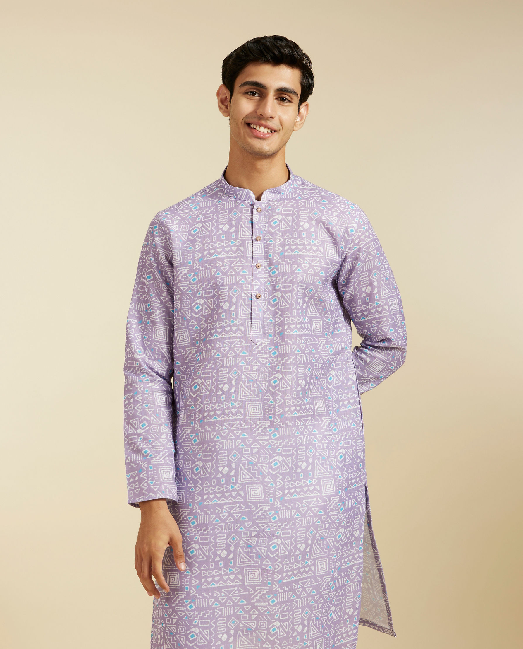 alt message - Diwas Men Soft Lilac Aztec Printed Kurta image number 0