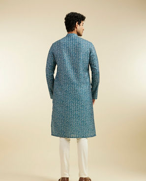 Diwas Men Teal Green Chevron Printed Kurta