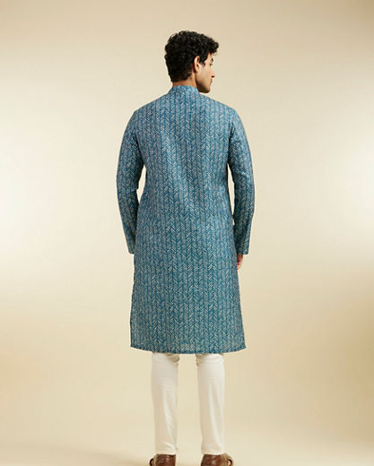 Diwas Men Teal Green Chevron Printed Kurta