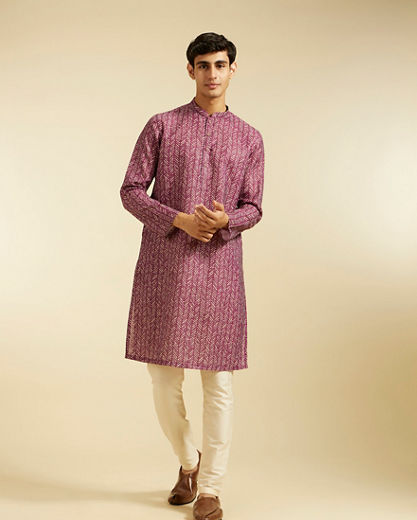 Diwas Men Dusty Pink Chevron Printed Kurta