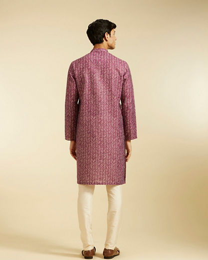 Diwas Men Dusty Pink Chevron Printed Kurta