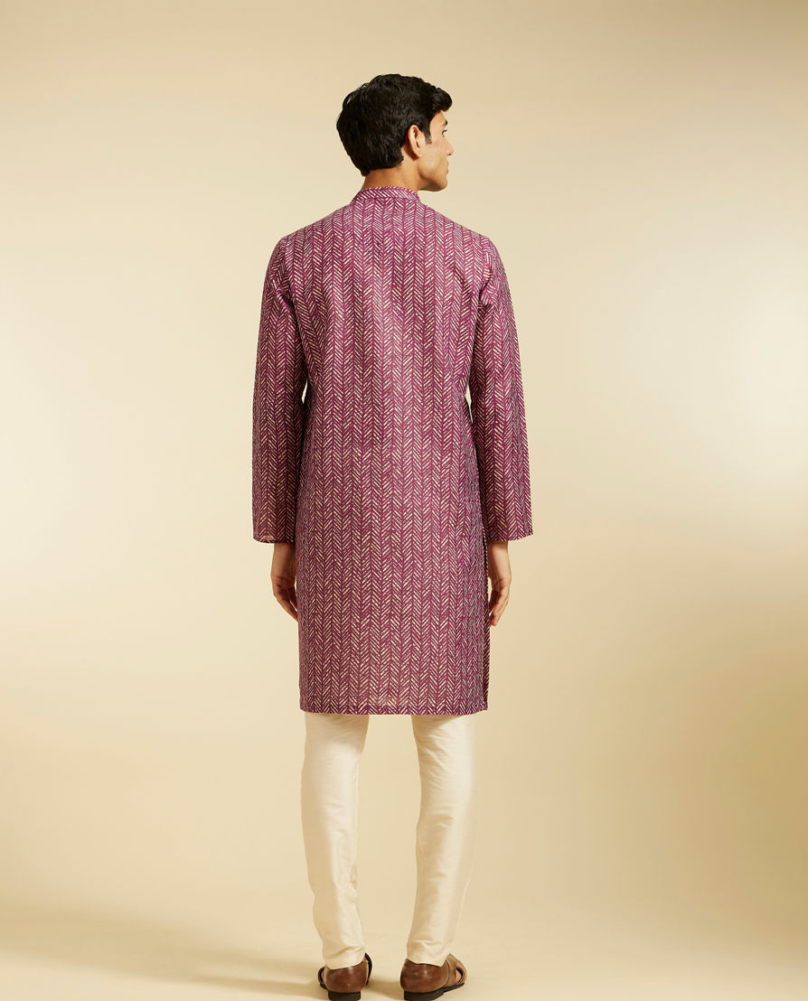 Diwas Men Dusty Pink Chevron Printed Kurta