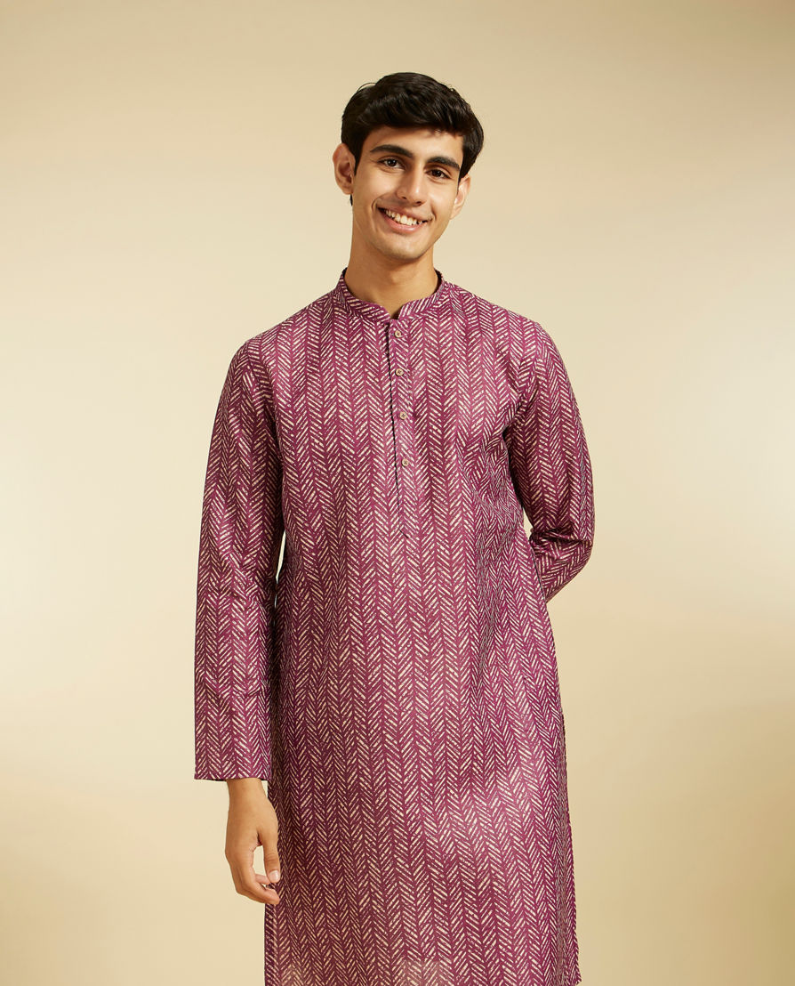 Diwas Men Dusty Pink Chevron Printed Kurta