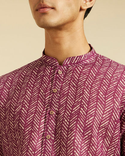 Diwas Men Dusty Pink Chevron Printed Kurta