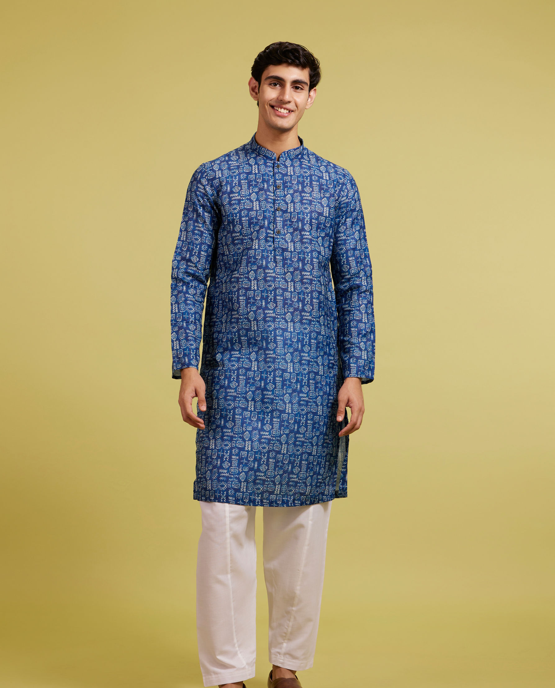 Diwas Men Air Force Blue Aztec Print Kurta