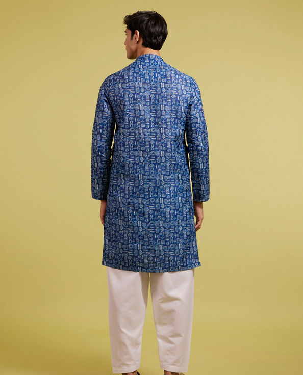 Diwas Men Air Force Blue Aztec Print Kurta