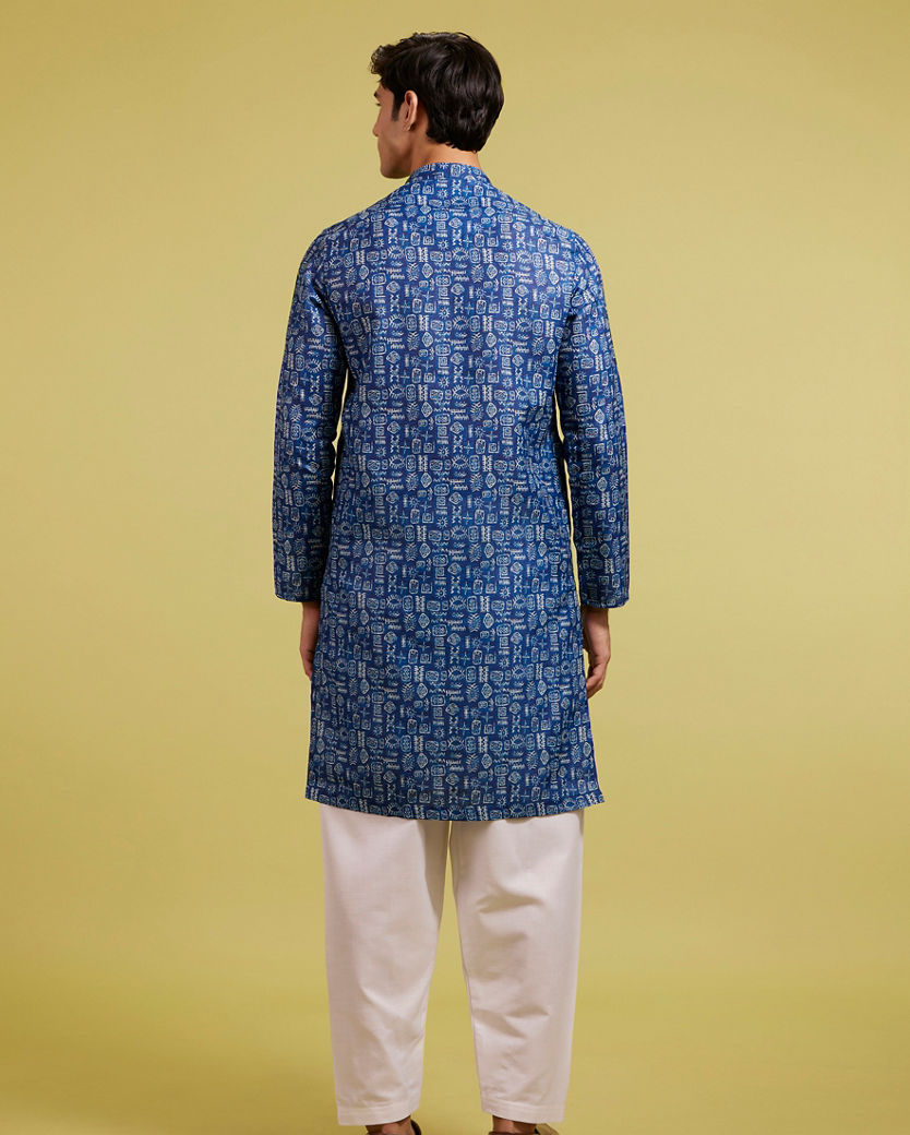 Diwas Men Air Force Blue Aztec Print Kurta