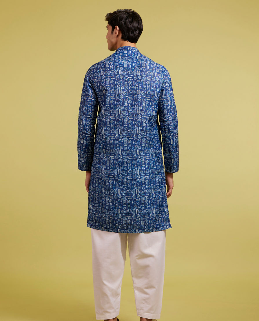 Diwas Men Air Force Blue Aztec Print Kurta