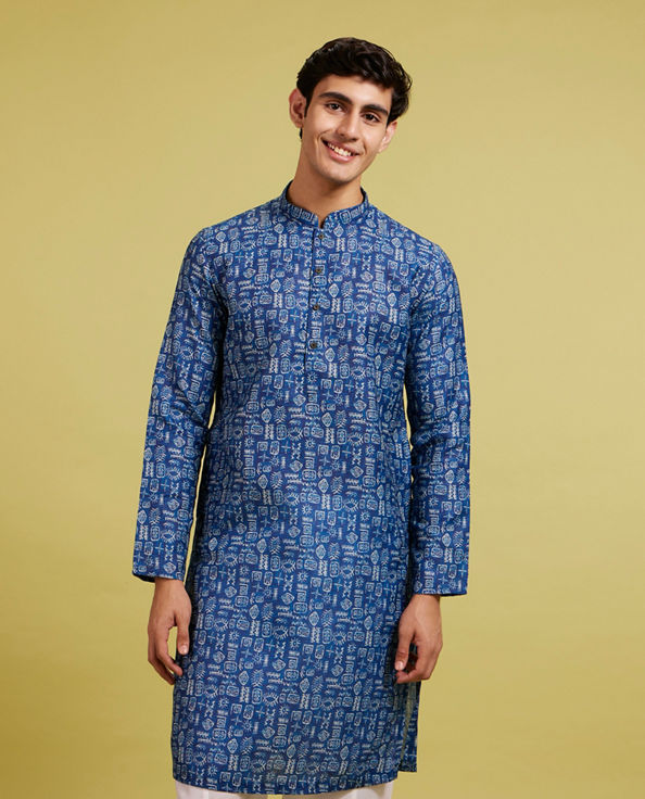 Diwas Men Air Force Blue Aztec Print Kurta