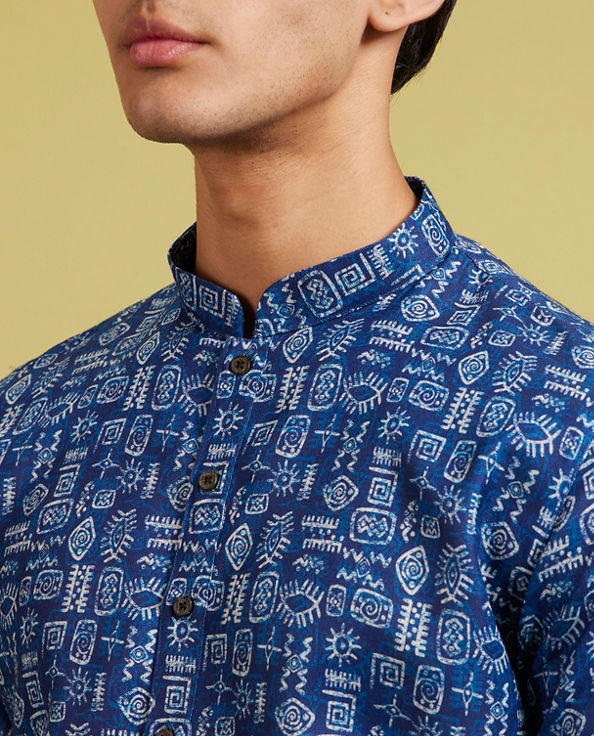 Diwas Men Air Force Blue Aztec Print Kurta