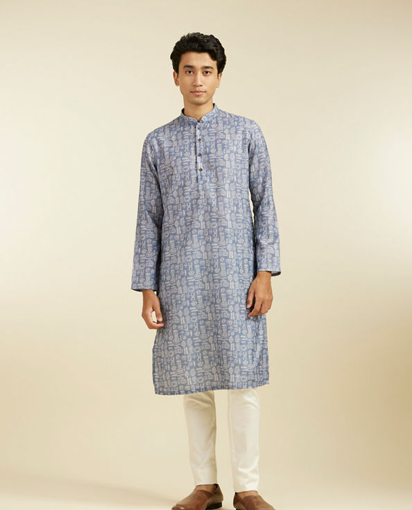 Diwas Men Lavendar Grey Aztec Print Kurta