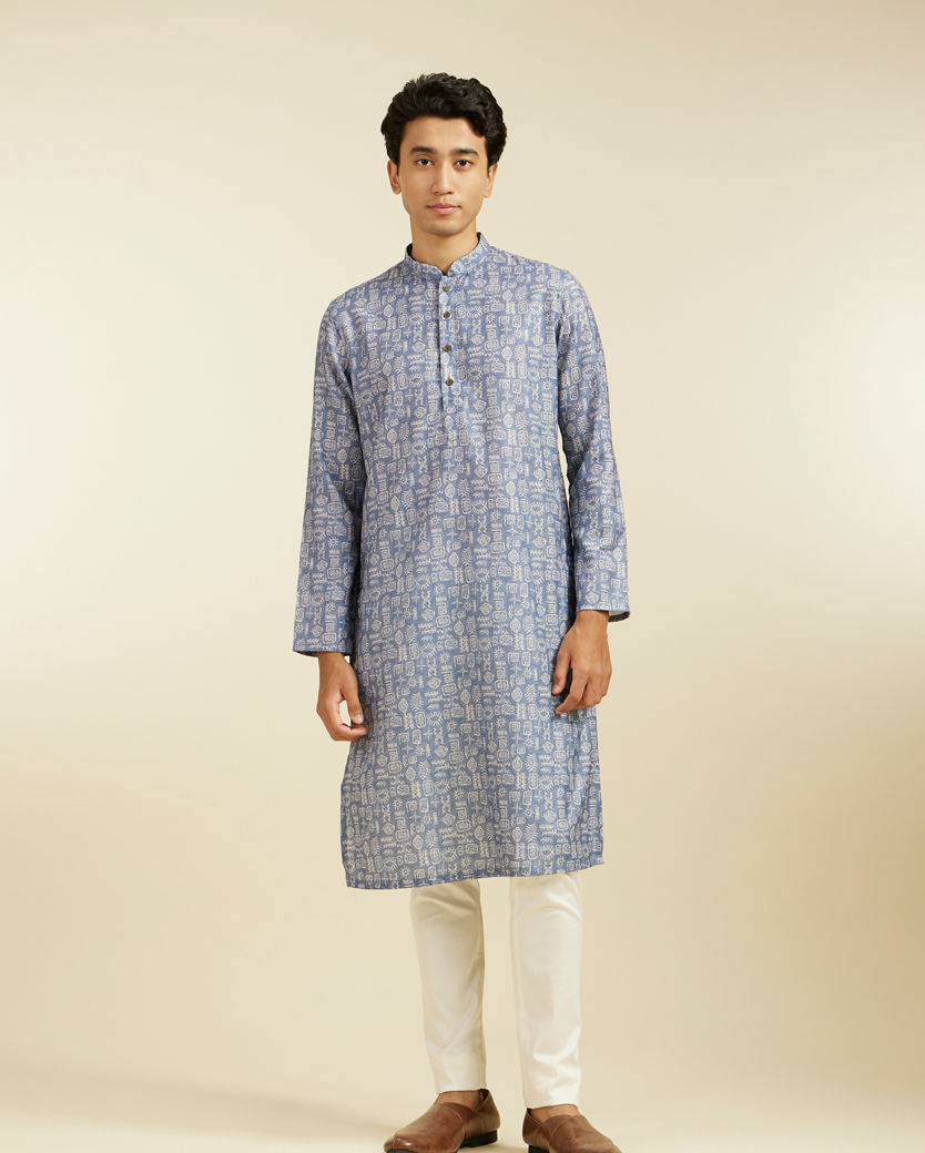 Diwas Men Lavendar Grey Aztec Print Kurta